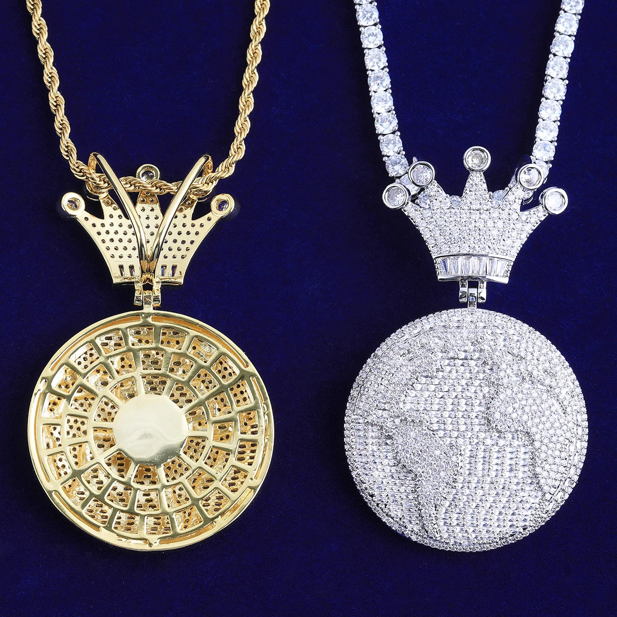 Bubble Letter Iced Out Globe World Crown Bail Necklace Pendant for Men Real Gold Plated 5A Grade Hip Hop Jewelry