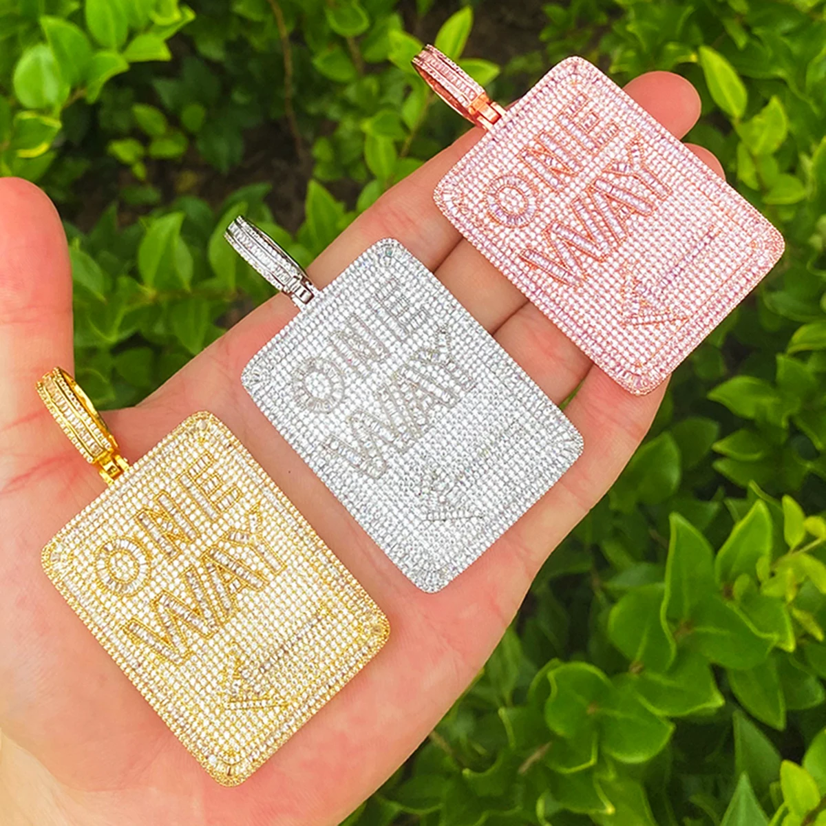 Bubble Letter Iced Out One Way Tag Necklace Pendant for Men Prong Setting 5A Cubic Zirconia Hip Hop Jewelry