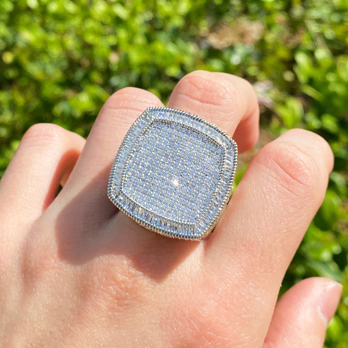 Bubble Letter Iced Out Ring for Men Real Gold Plated Cubic Zirconia Hip Hop Jewelry