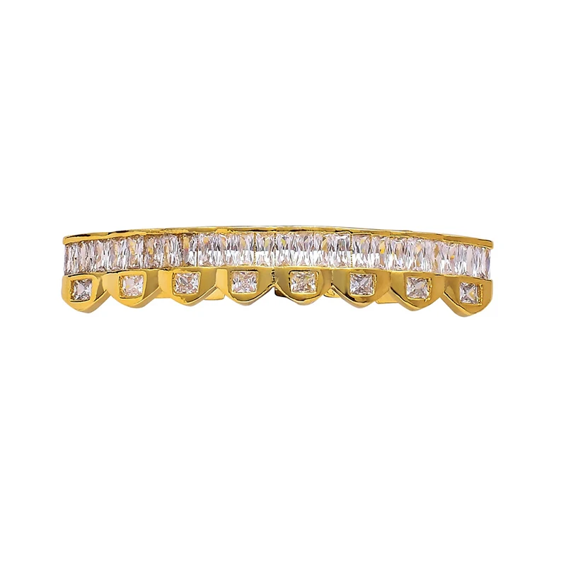 Bubble Letter Baguette Edition Top Model Luxurious Look Teeth Grillz White Gold Plated Hip Hop Jewelry 2023 Drop Shipping Trend