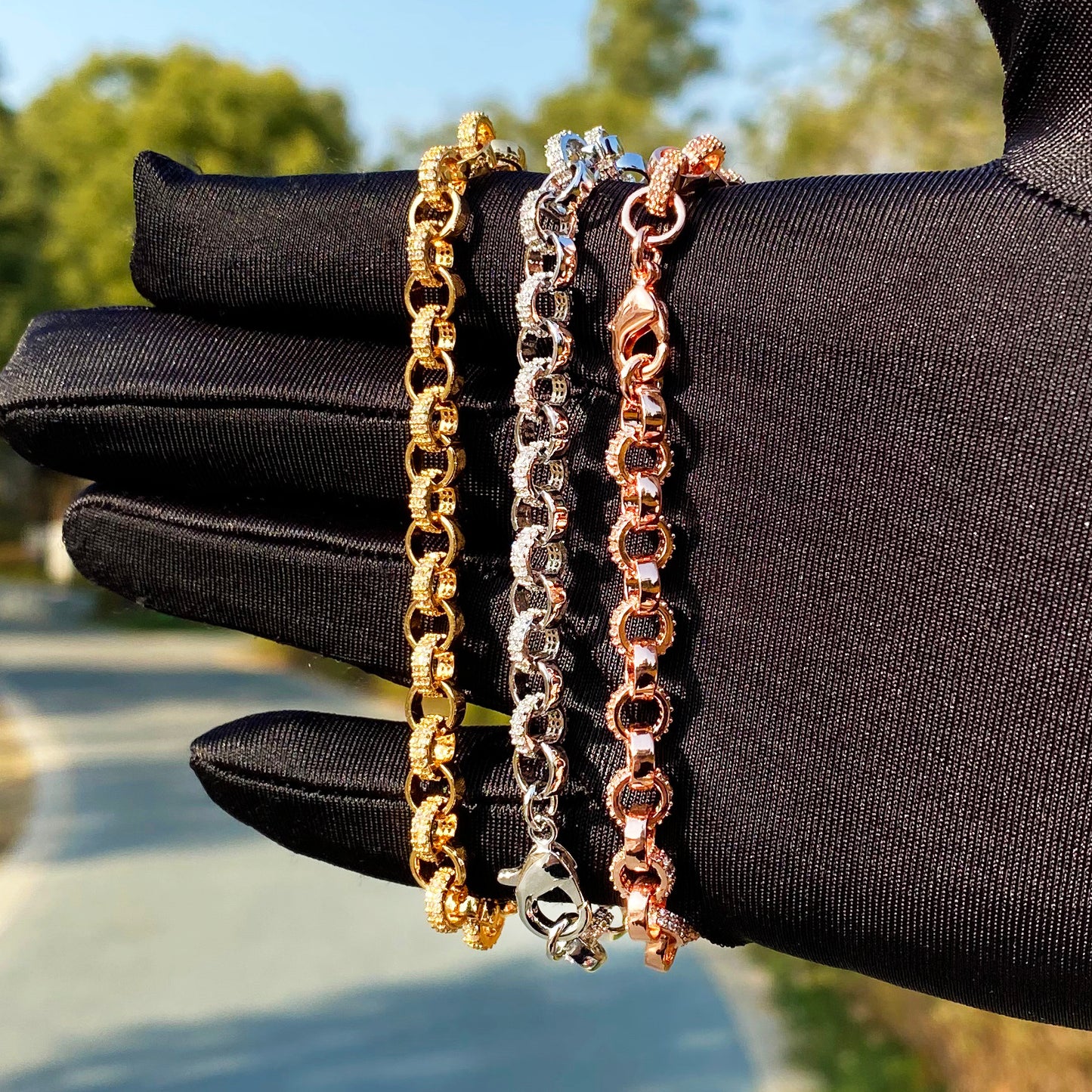 Bubble Letter Tiny Belcher Bracelet for Women Iced Out Real Gold Plated Hip Hop Jewelry