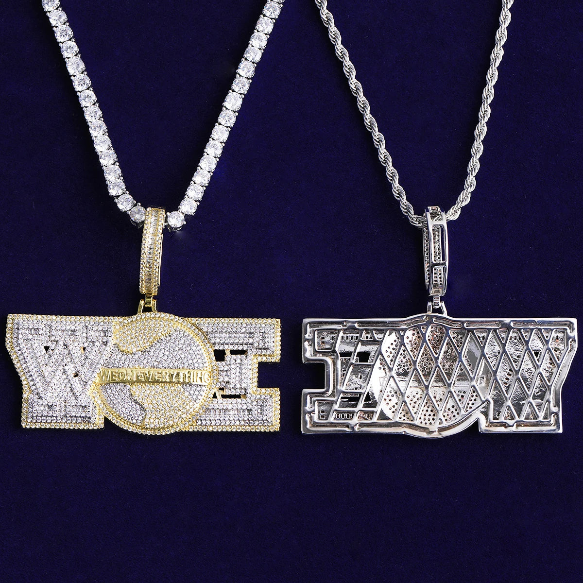 Bubble Letter Iced Out We on Everything Necklace Pendant for Men Prong Setting Real Gold Plated Hip Hop Jewelry