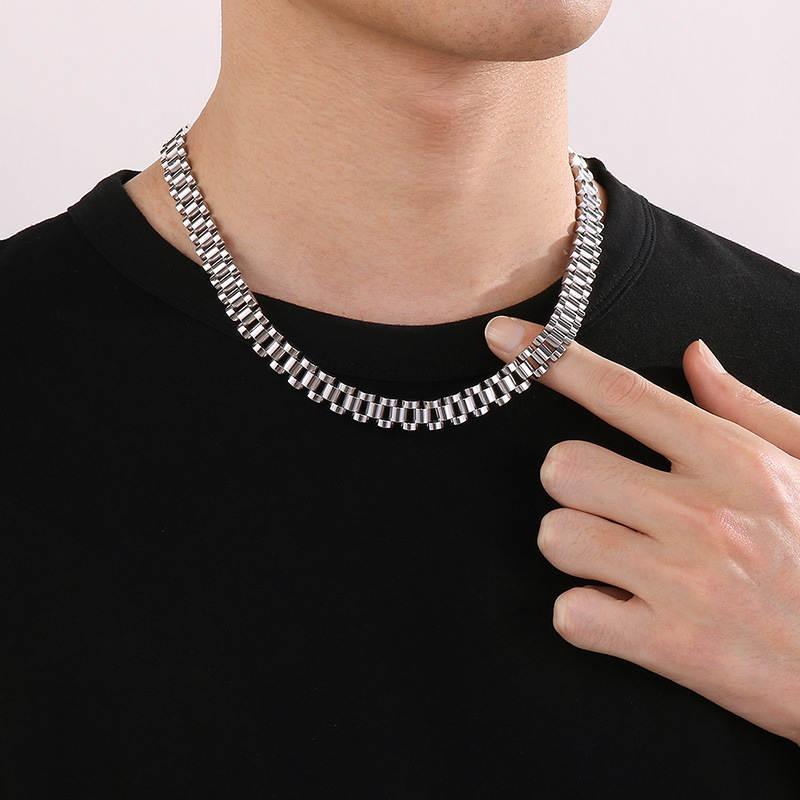 Bubble Letter Stainless Steel Watch Link Chain for Men Necklace Choker PVD Plate Hip Hop Jewelry
