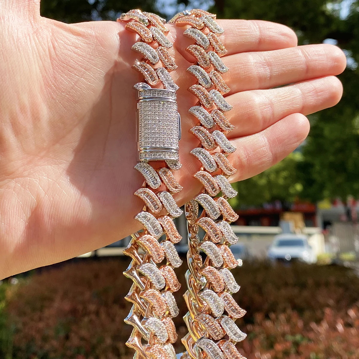 Bubble Letter Iced Out Two Tone Mustache Cuban Link Chain for Men Necklace Cubic Zirconia Hip Hop Jewelry