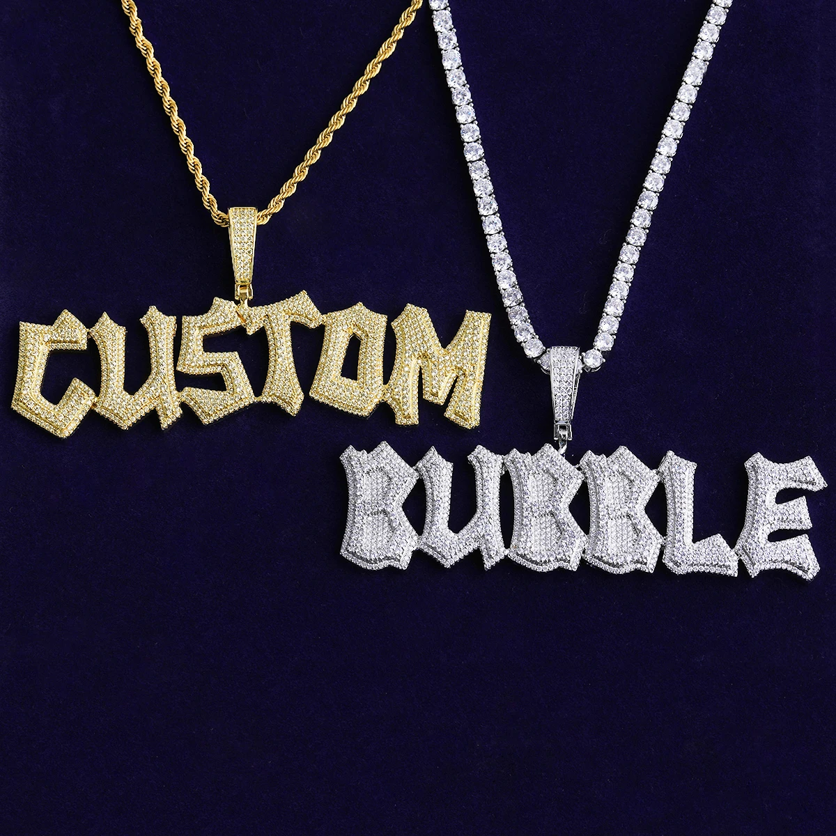 Bubble Letter Iced Out Custom Name Necklace Pendant for Men Paved Setting 5A Cubic Zirconia Hip Hop Jewelry