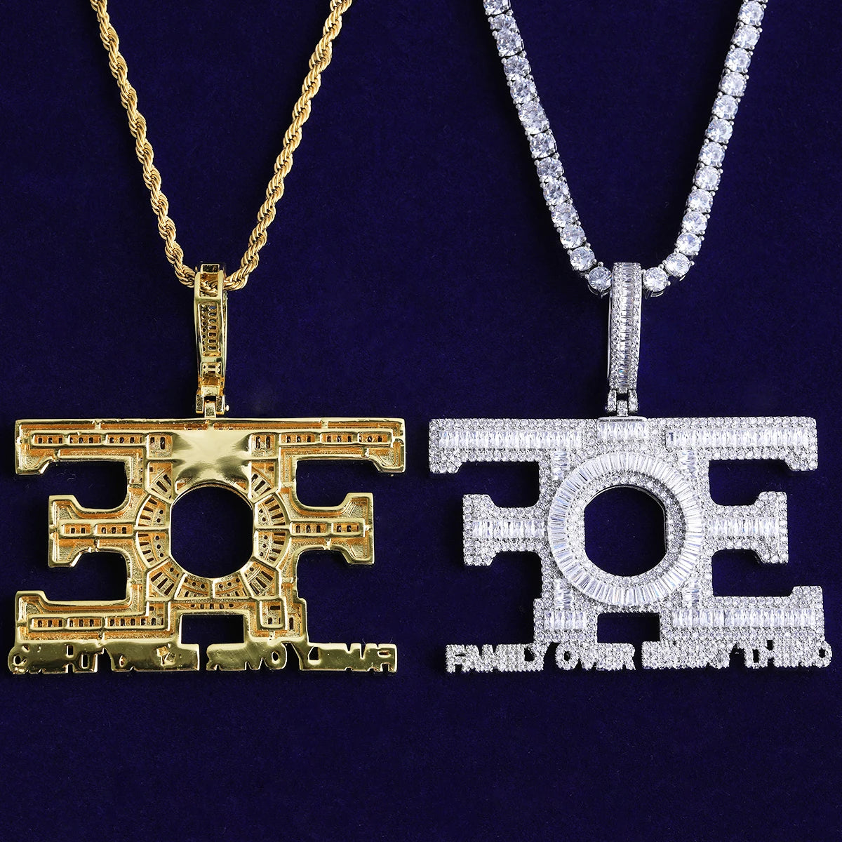 Bubble Letter Iced Out FOE Family Over Everything Necklace Pendant for Men Hip Hop Jewelry