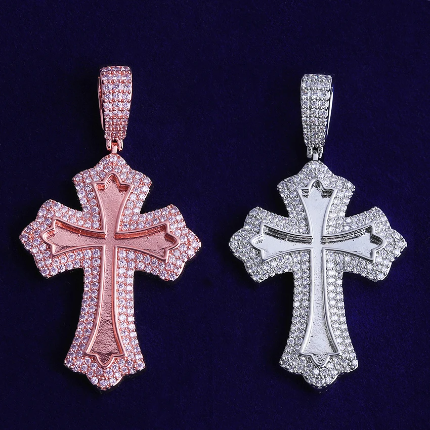Bubble Letter Iced Men Cross Necklace Pendant Real Gold Plated Cubic Zirconia Hip Hop Jewelry