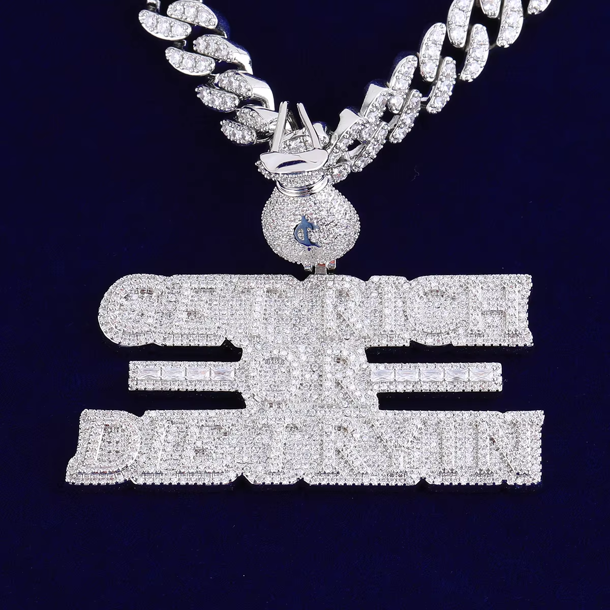 Bubble Letter Iced Out Necklace Pendant for Men Real Copper Get Rich Hip Hop Jewelry