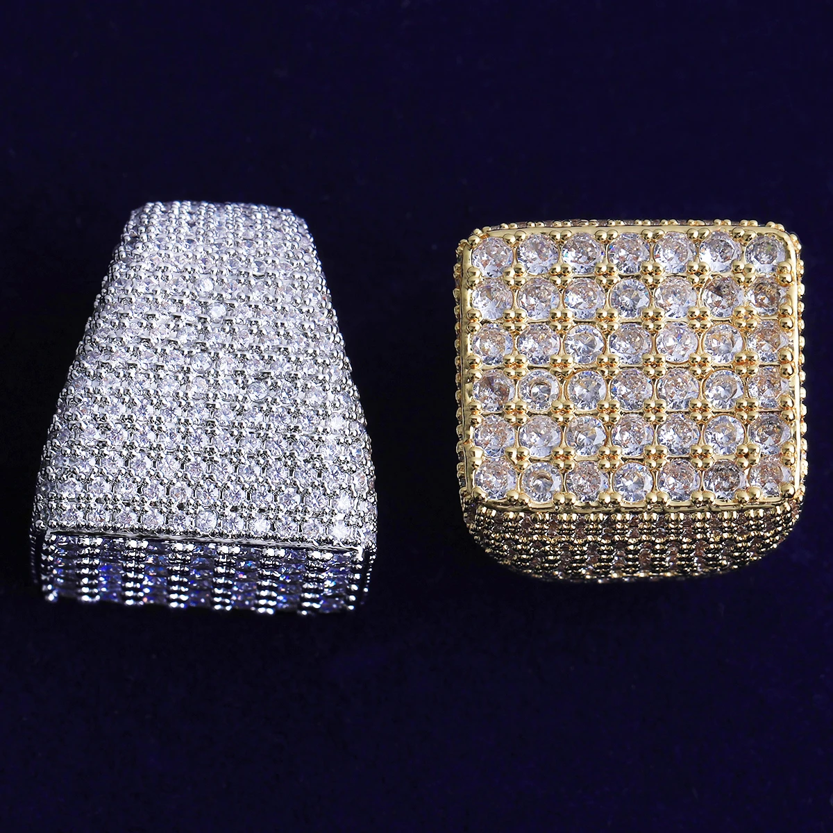 Bubble Letter Iced Out Square Ring for Men Real Gold Plated Cubic Zirconia Hip Hop Jewelry