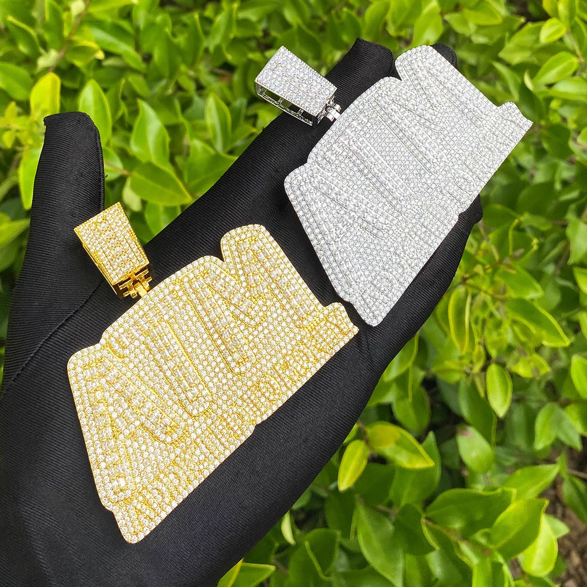 Bubble Letter Iced Out ATM Addicted to Money Necklace Pendant for Men Real Gold Plated 5A Cubic Zirconia Hip Hop Jewelry