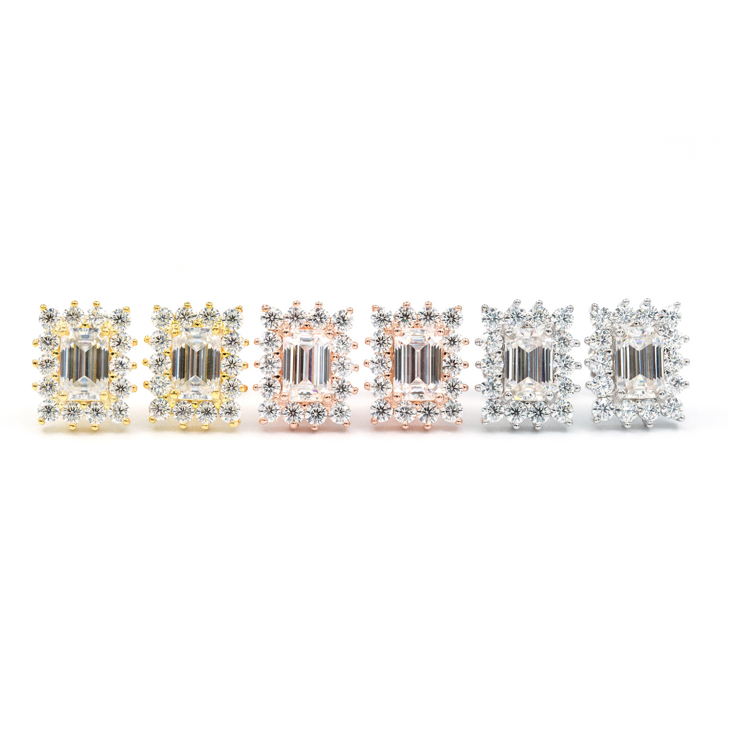 Bubble Letter Silver Moissanite VVS Edge Baguette Stud Earring for Men Hip Hop Jewelry