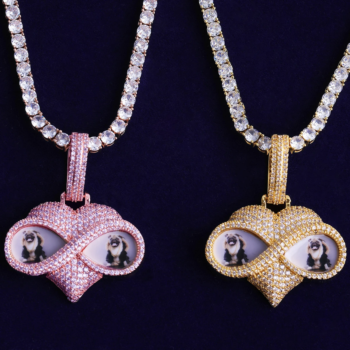 Bubble Letter Iced Out Eye Glass Heart Custom Photo Necklace Pendant for Men Real Gold Plated Cubic Zirconia Hip Hop Jewelry