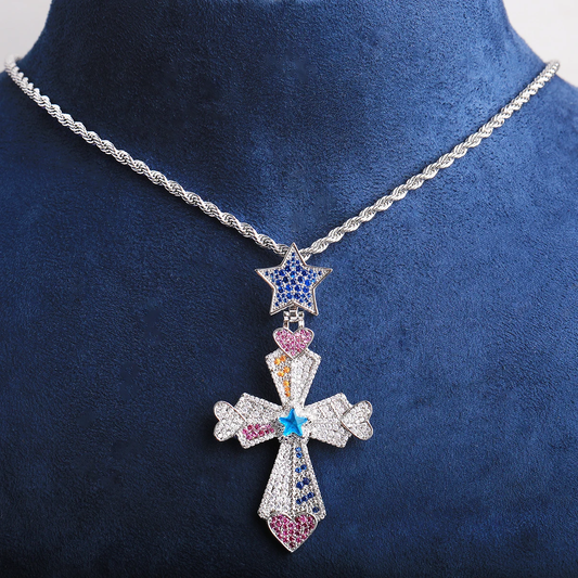Bubble Letter Iced Out Colorful Cross Heart Arrow Star Bail Necklace Pendant Men Gold Plated 5A Cubic Zirconia Hip Hop Jewelry
