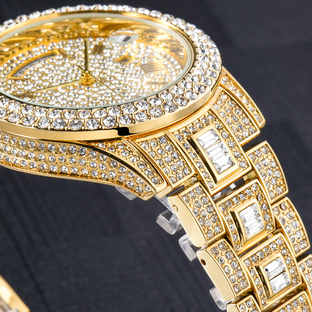 Bubble Letter DAY DATE ROMAN NUMERALS VVS ICED OUT DIAMOND WATCH