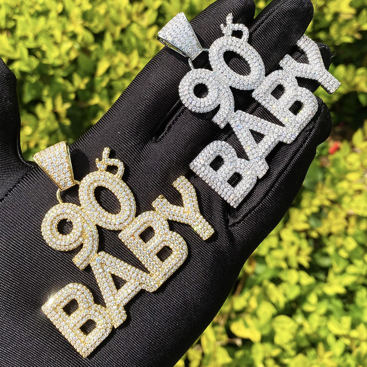 Bubble Letter Iced Out 90s Baby Necklace Pendant for Men Real Gold Plated Hip Hop Jewelry