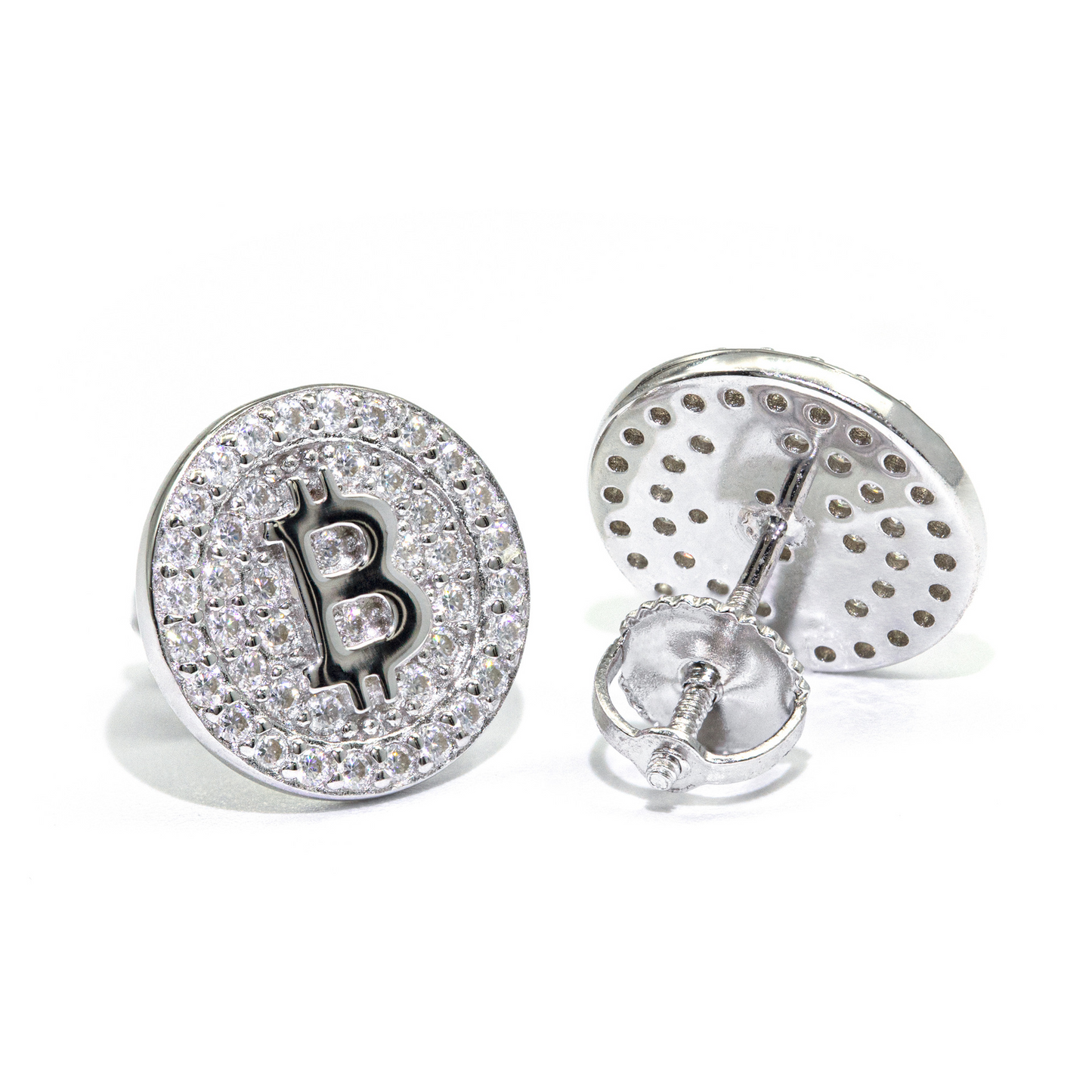 Bubble Letter Silver Moissanite VVS Bitcoin Stud Earring for Men Hip Hop Jewelry