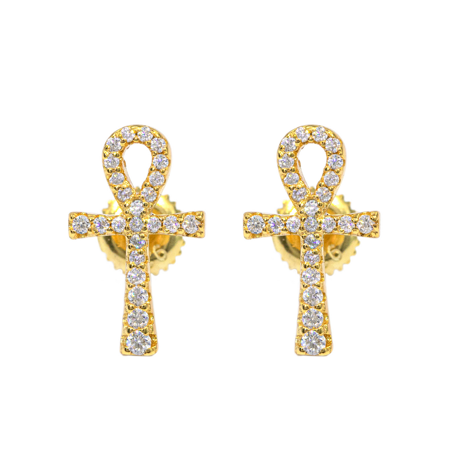 Bubble Letter Silver Moissanite VVS Ankh Cross Stud Earring for Men Hip Hop Jewelry