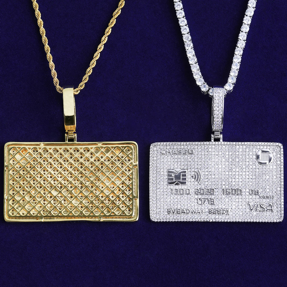 Bubble Letter Iced Out Credit Card Necklace Pendant for Men Real Gold Plated 5A Cubic Zirconia Hip Hop Jewelry