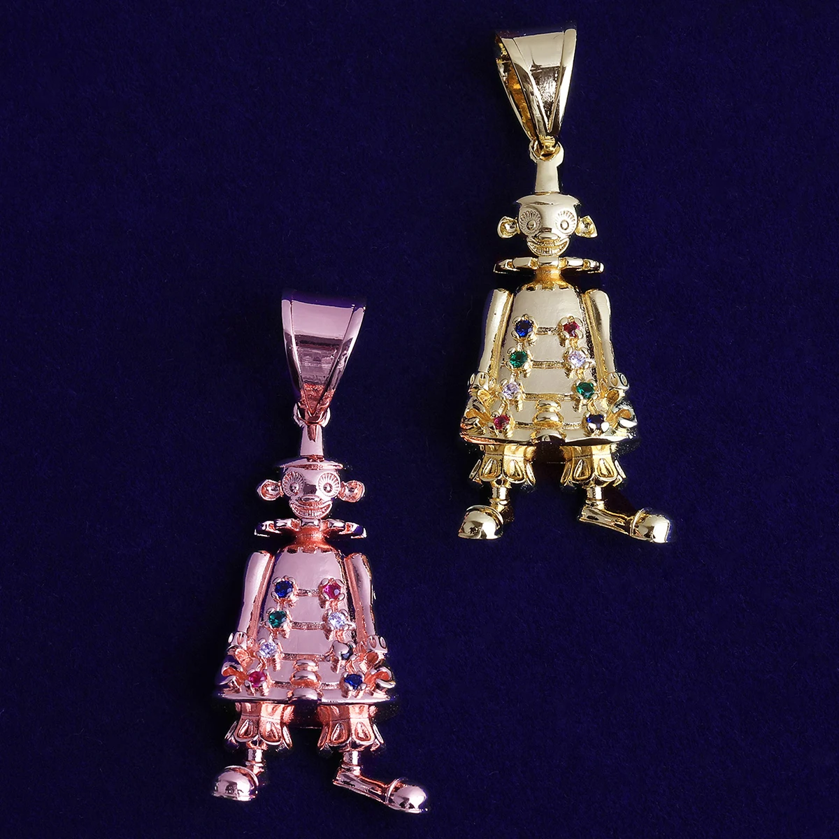 Bubble Letter Iced Out 3D Robot Necklace Pendant for Men Real Gold Plated Cubic Zirconia Hip Hop Jewelry