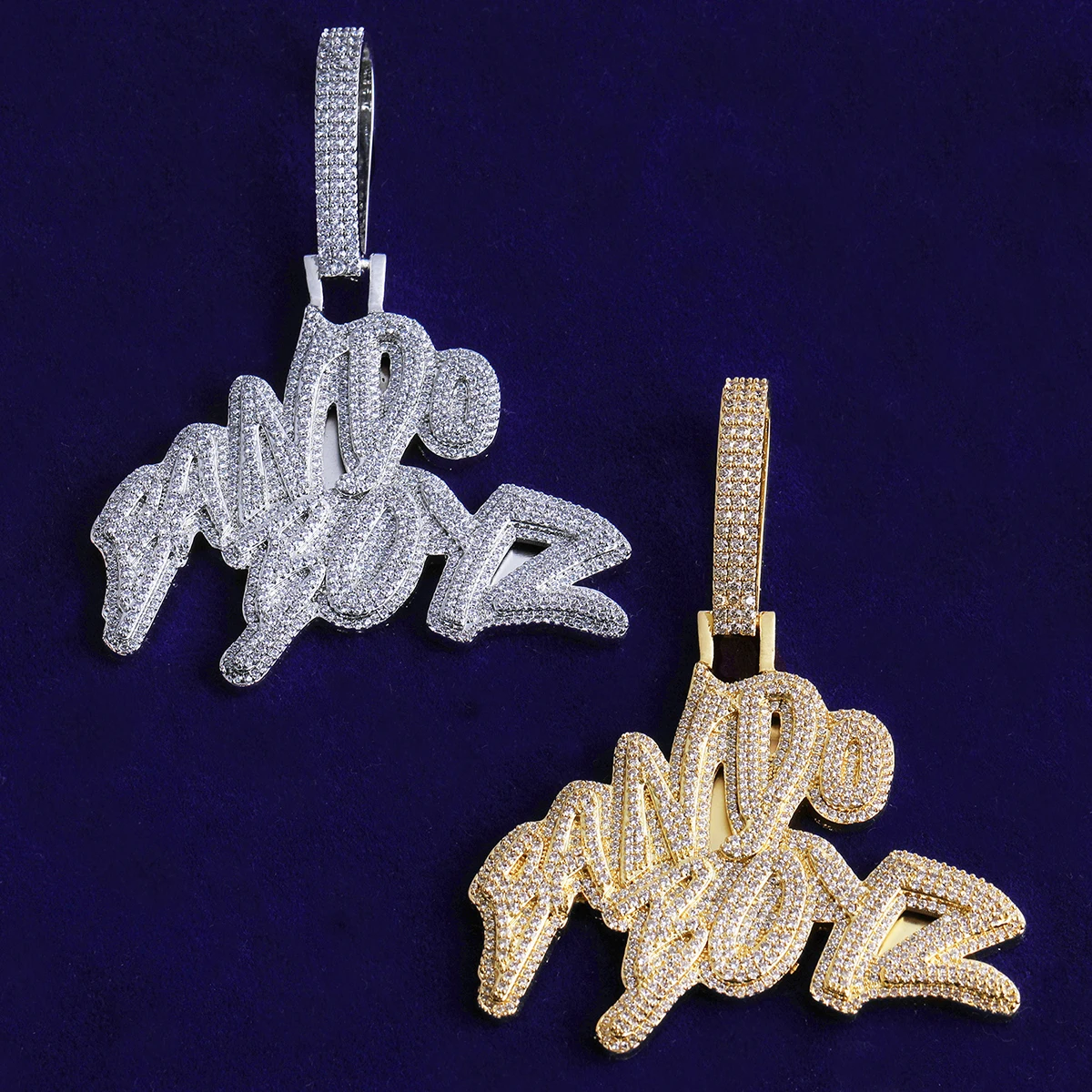 Bubble Letter Iced Out Bando Boyz for Men Necklace Pendant Real Gold Plated Cubic Zirconia Hip Hop Jewelry