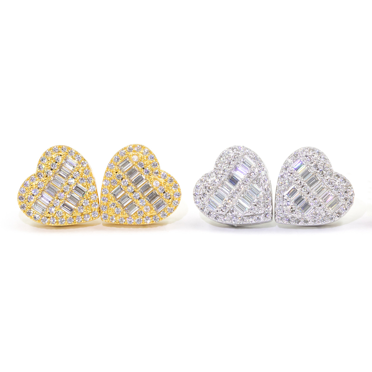 Bubble Letter Silver Moissanite VVS Baguette Heart Stud Earring for Men Hip Hop Jewelry
