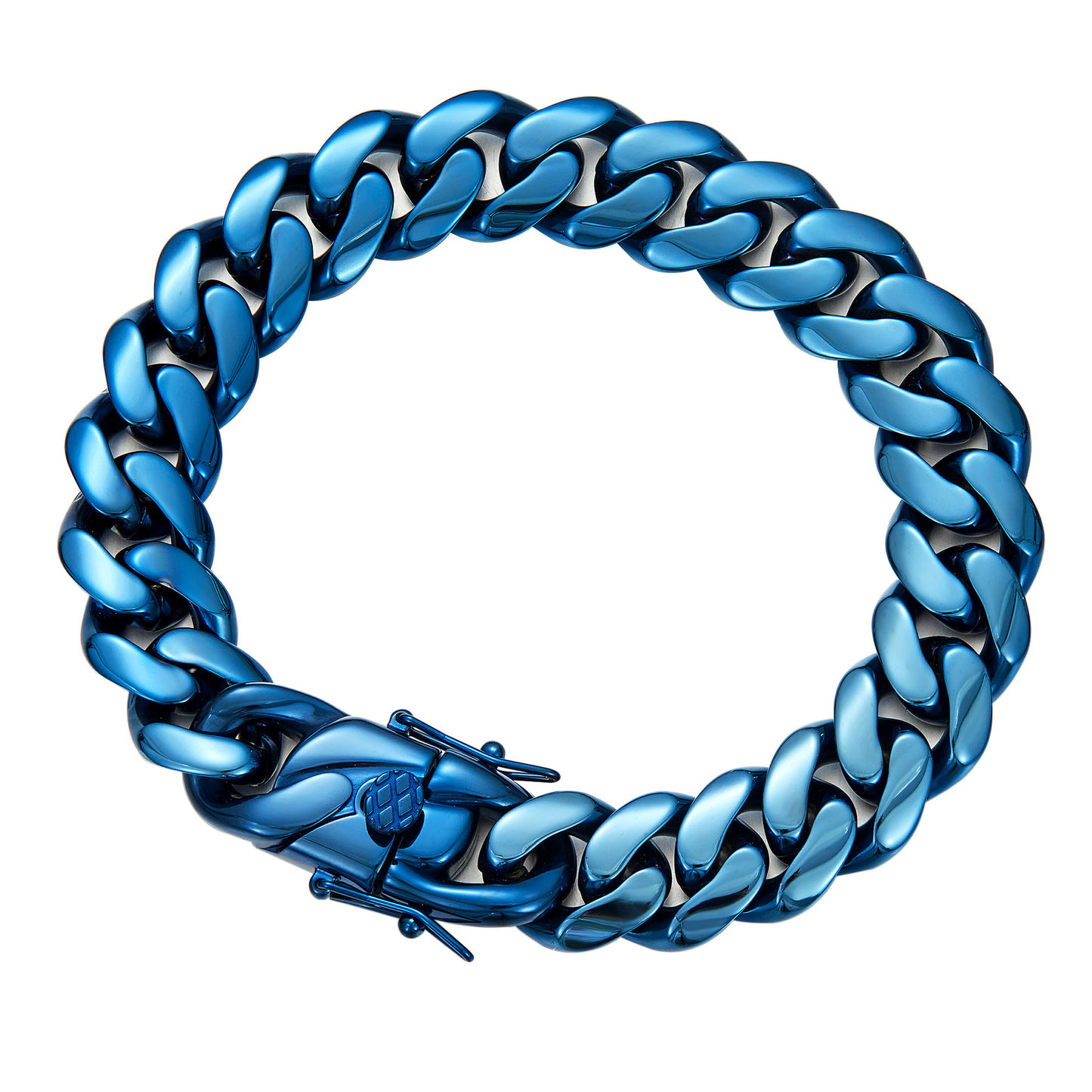 Bubble Letter Stainless Steel Miam Cuban Link for Men Necklace Choker Blue Color Hip Hop Jewelry