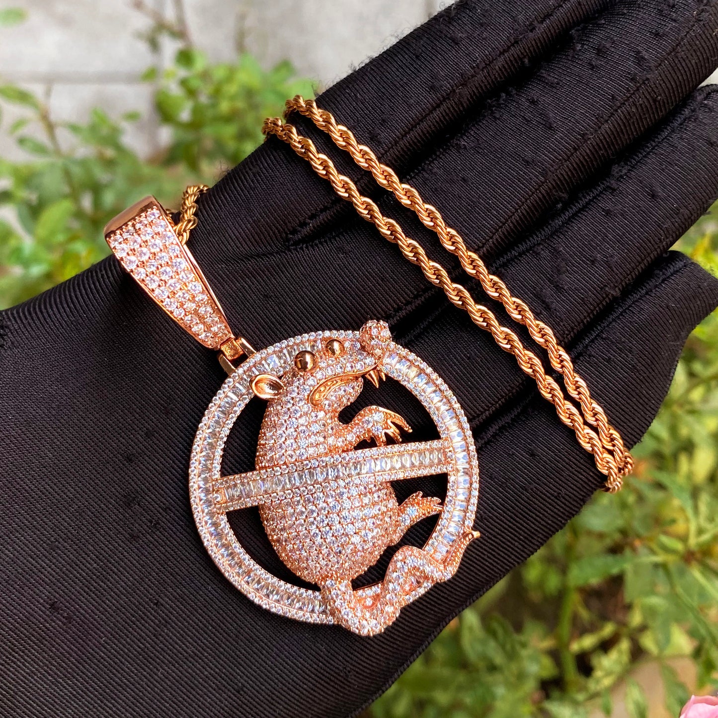 Bubble letter Micro Pave Mouse Pendant Necklace for Men Iced Out Cubic Zirconia Real Copper Hip Hop Jewelry