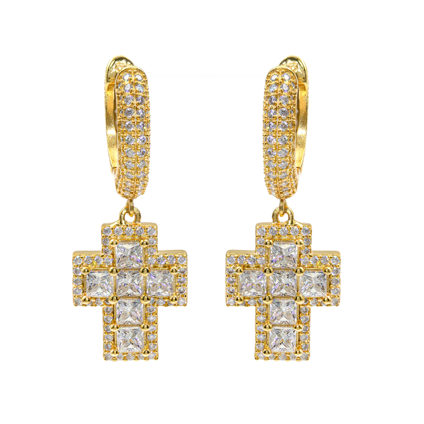 Bubble Letter Silver Moissanite VVS Baguette Cross Eardrop Earring for Men Hip Hop Jewelry