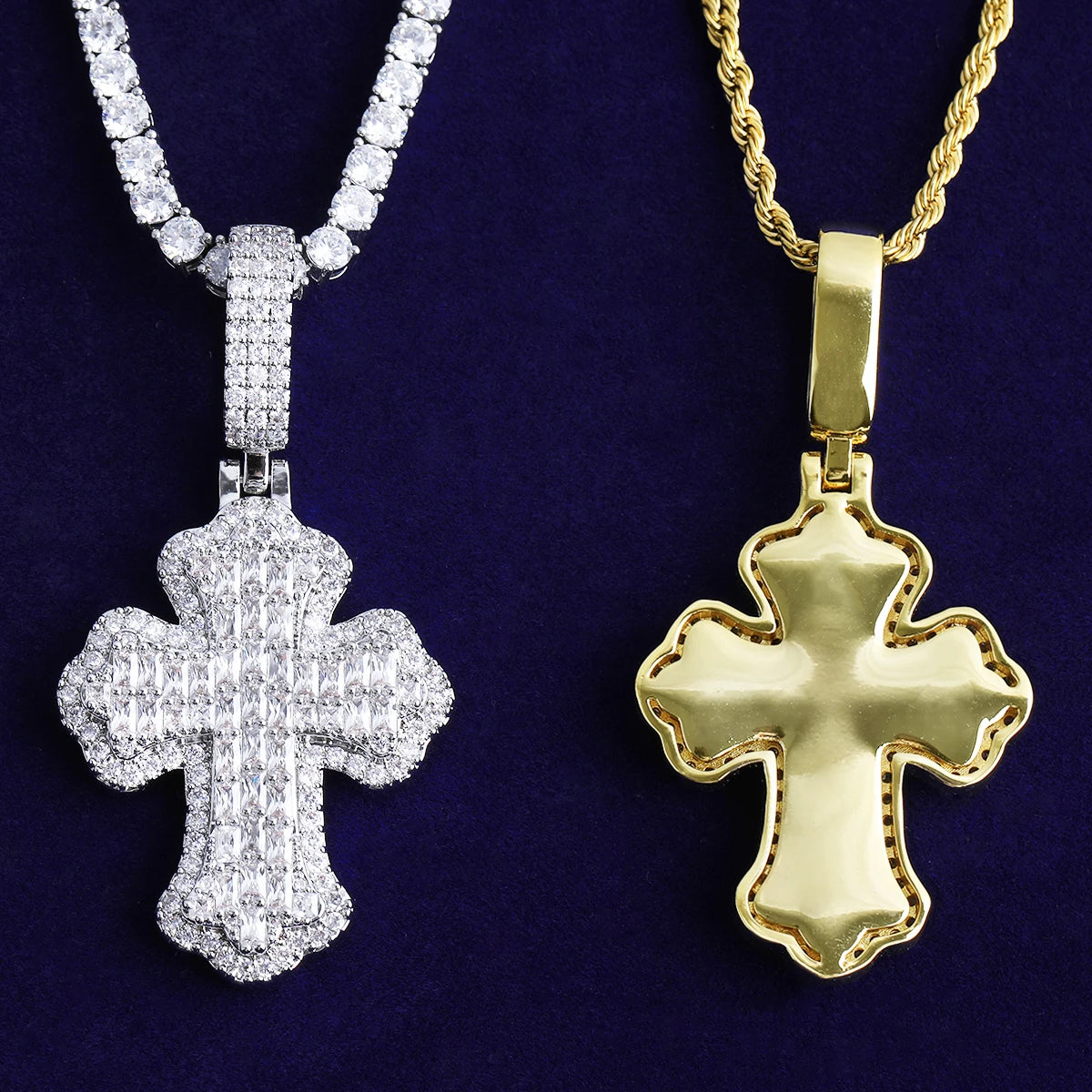 Bubble Letter Iced Out Baguette Cross Necklace Pendant for Women Real Gold Plated Hip Hop Jewelry