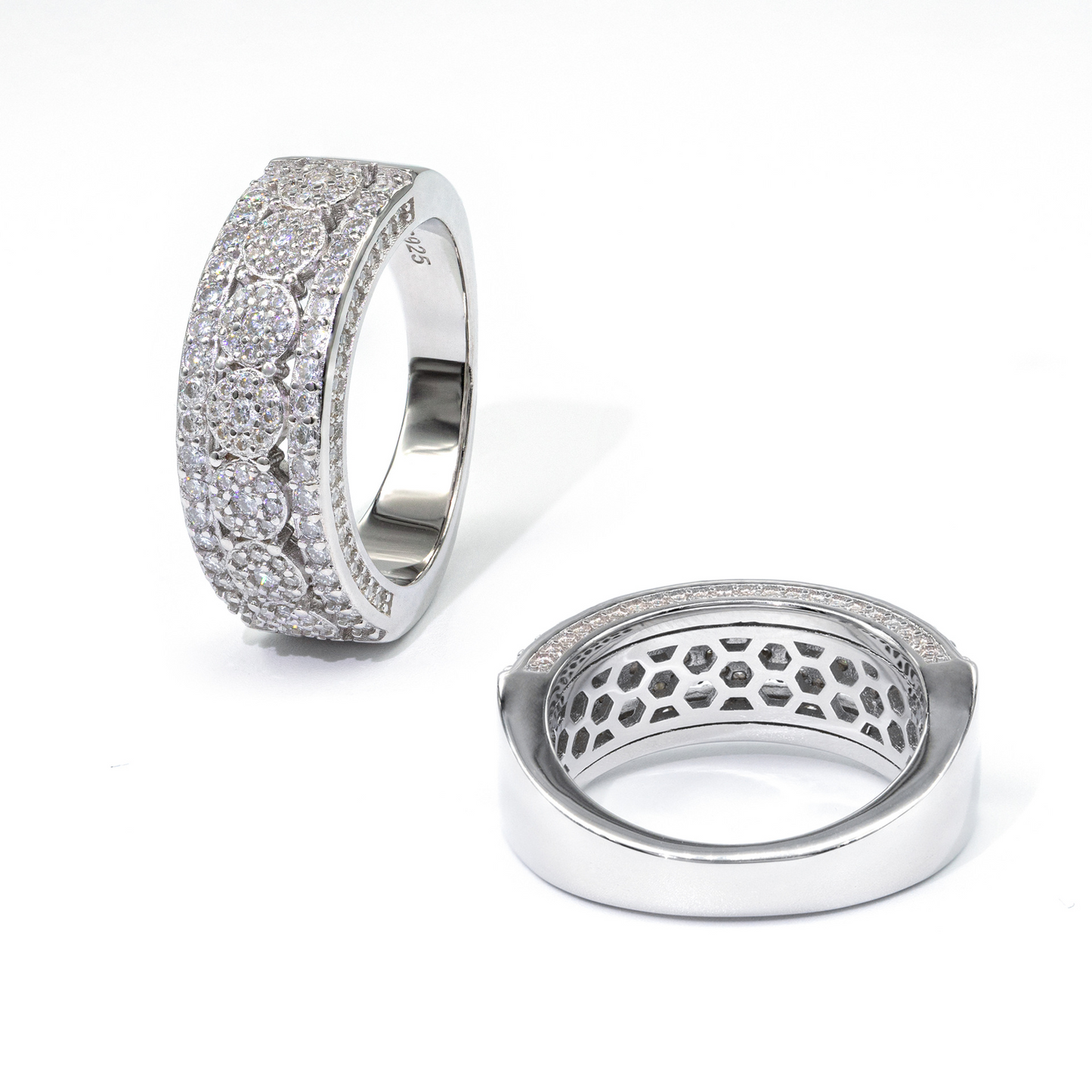 Bubble Letter Silver Moissanite VVS Half Circle Ring for Men Hip Hop Jewelry