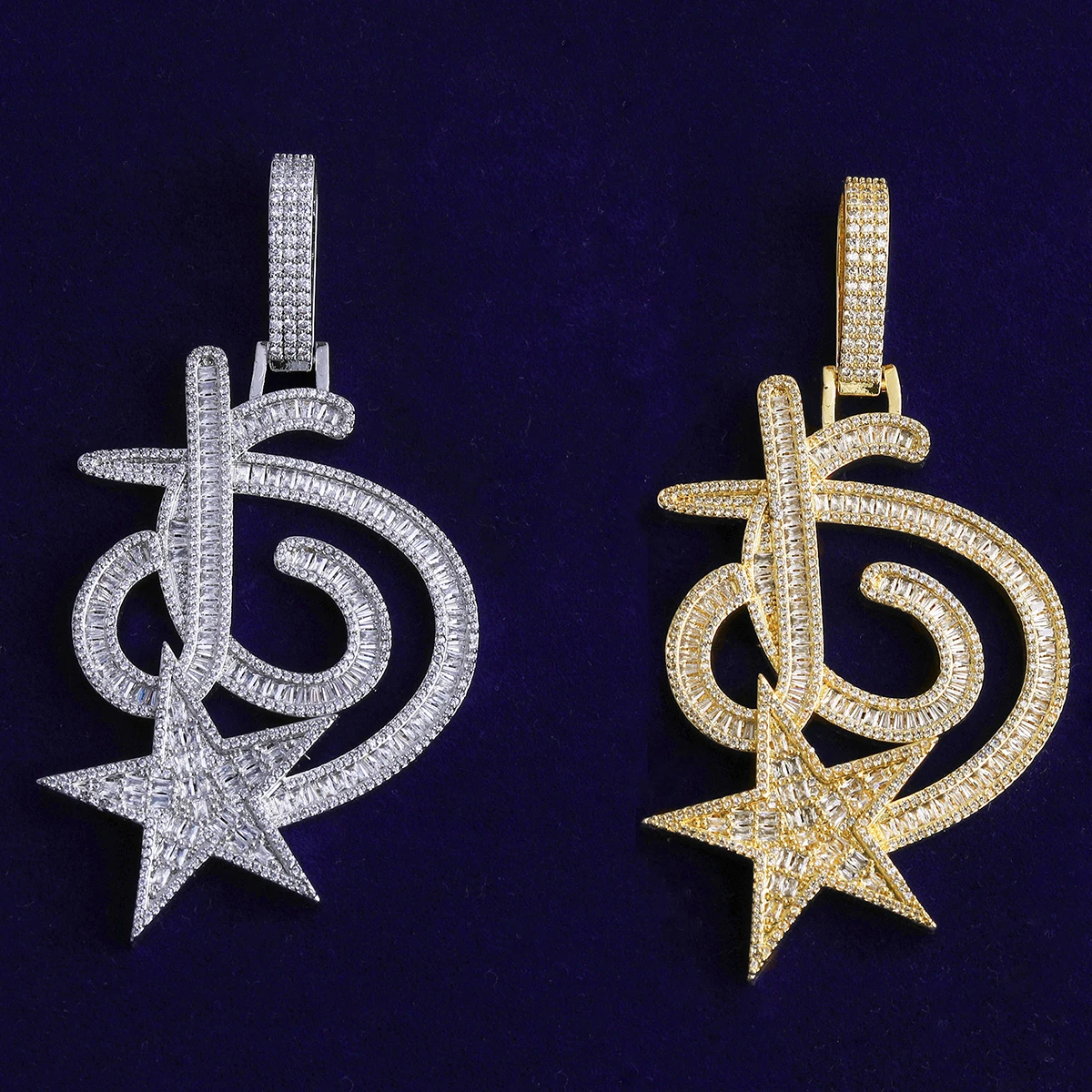 Bubble Letter Iced Out JG Star Necklace Pendant for Men Real Gold Plated Cubic Zirconia Hip Hop Jewelry