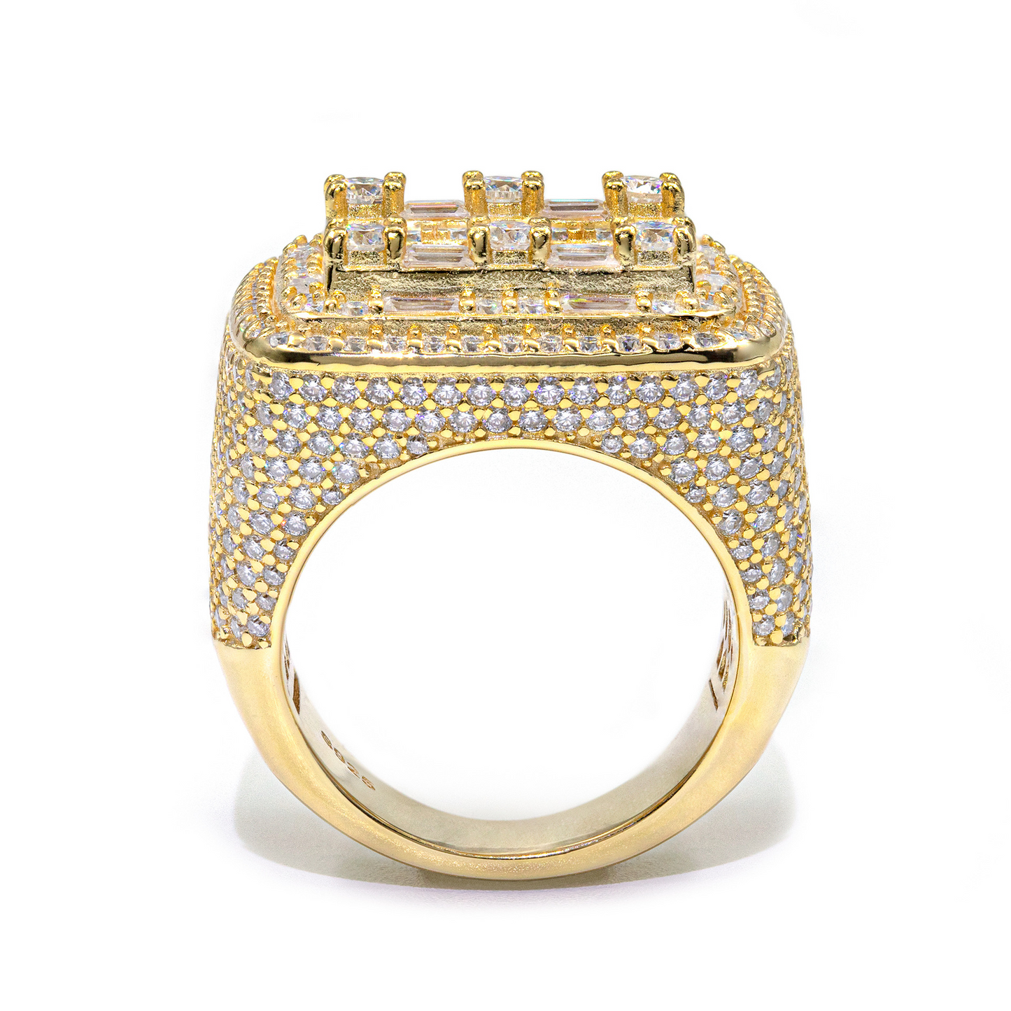Bubble Letter Silver Moissanite VVS Square Baguette Ring for Men Hip Hop Jewelry