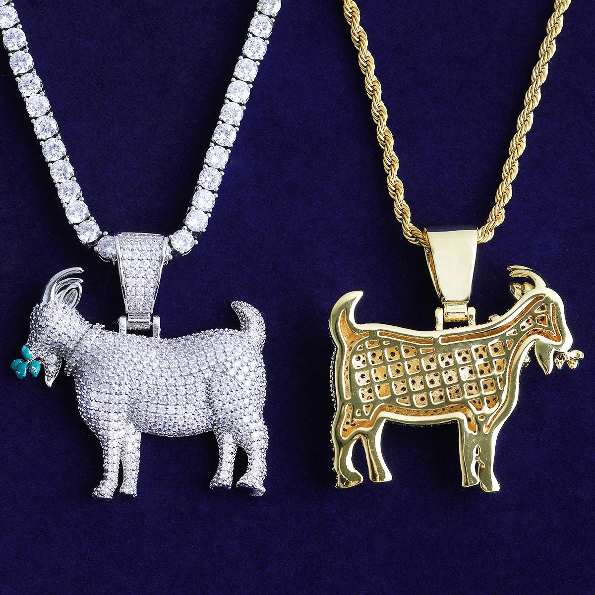Bubble Letter Iced Out Goat Grass Necklace Pendant for Men Real Gold Plated 5A Cubic Zirconia Hip Hop Jewelry
