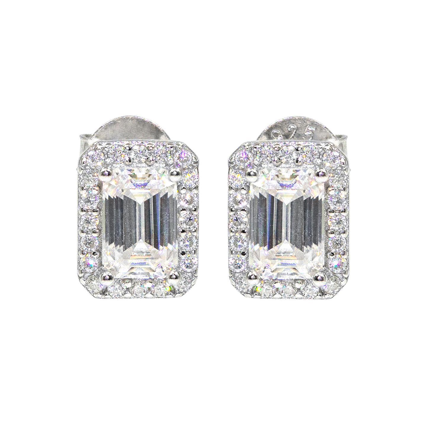Bubble Letter Silver Moissanite VVS Rectangle Baguette Stud Earring for Men Hip Hop Jewelry