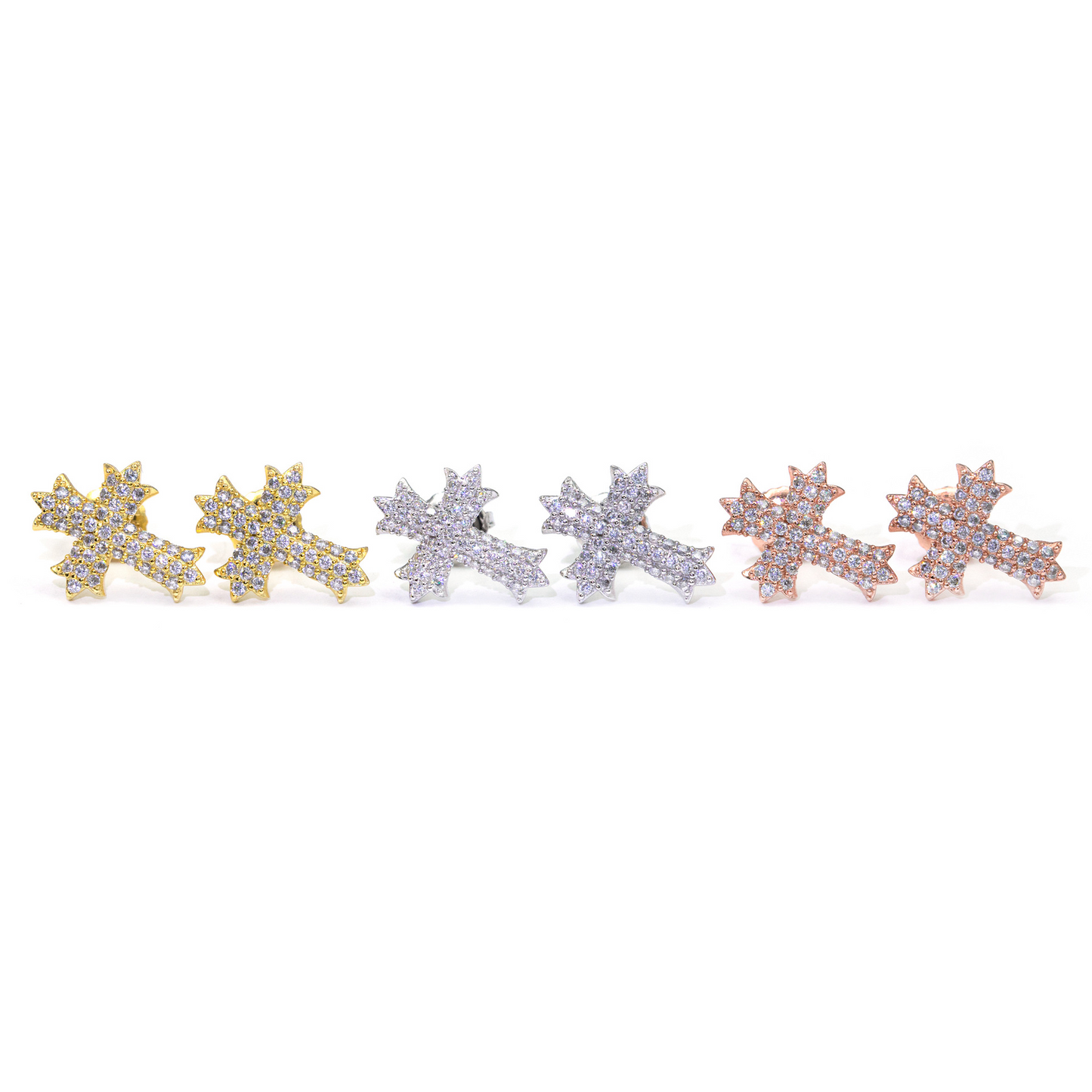 Bubble Letter Silver Moissanite VVS Chrome Cross Stud Earring for Men Hip Hop Jewelry