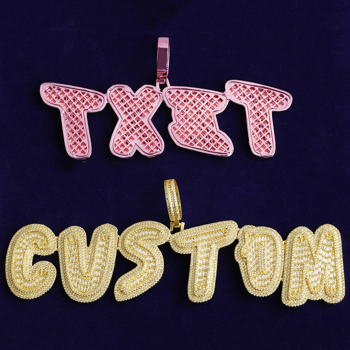 Bubble Letter Name Necklace Pendant Baguette Custom Chains Iced Out Cubic Zirconia Paved Setting Personalized Hip Hop Jewelry