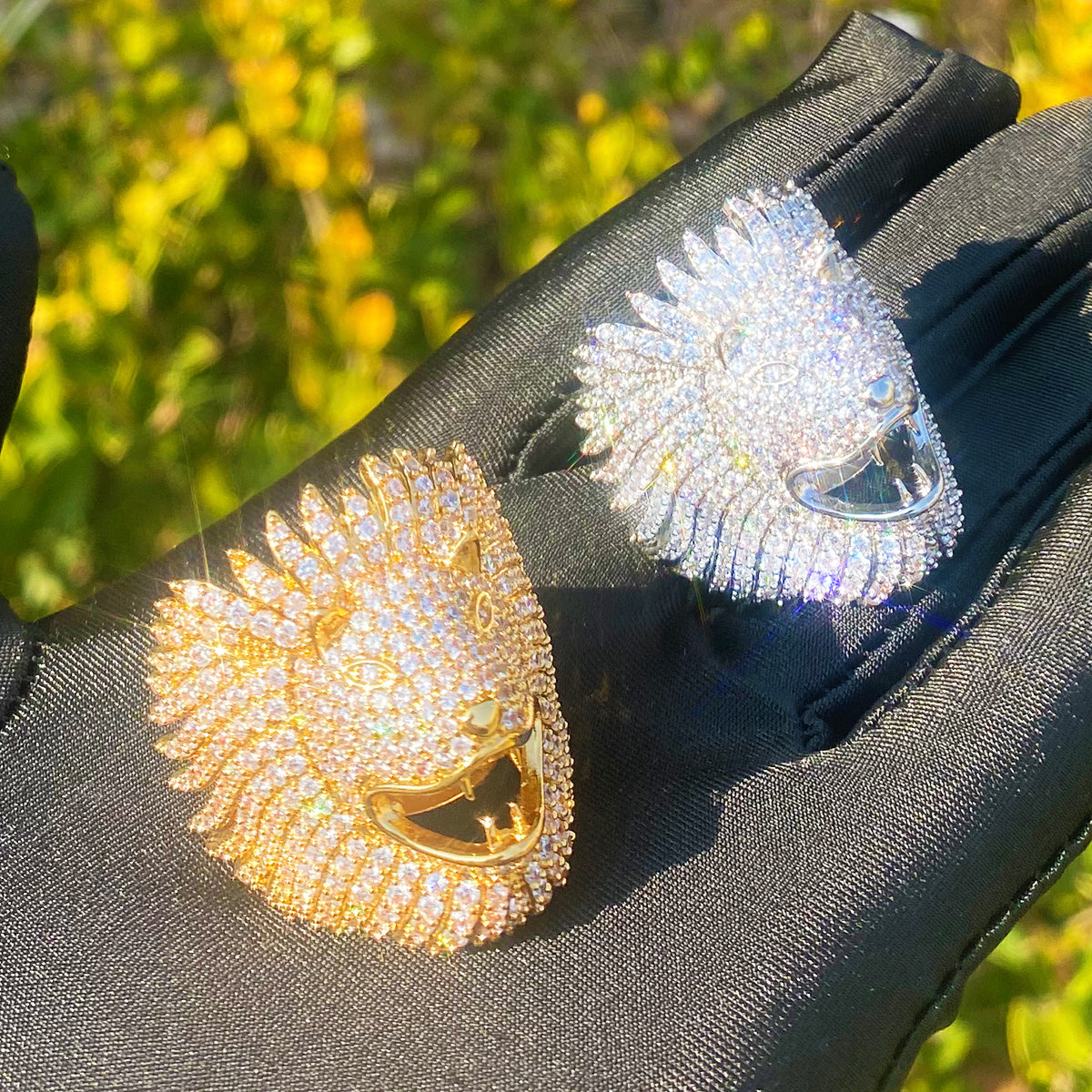 Bubble Letter Iced Out Lion Head Ring for Men Real Gold Plated Cubic Zirconia Hip Hop Jewelry