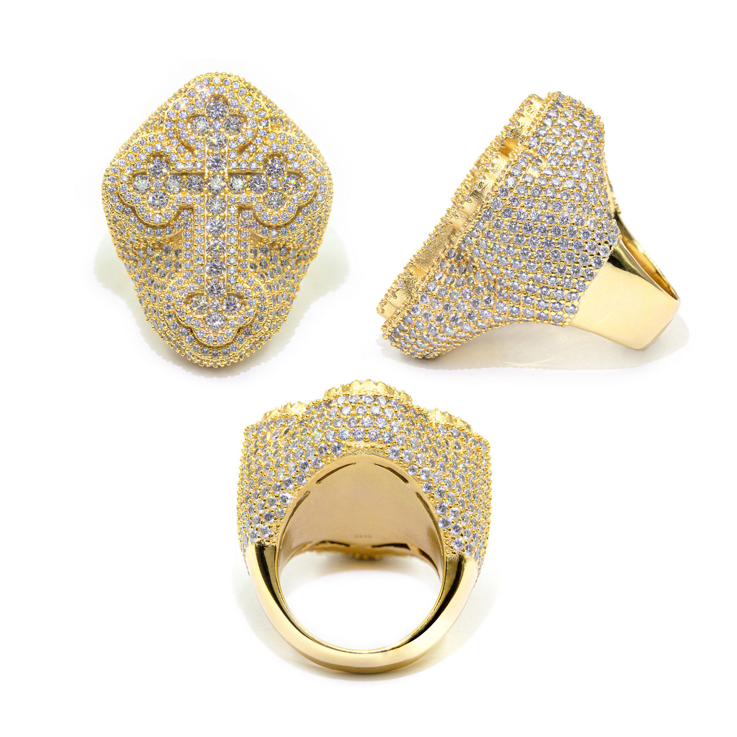 Bubble Letter Silver Moissanite VVS Baguette Flower Cross Ring for Men Hip Hop Jewelry
