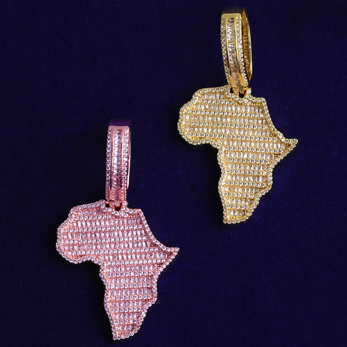 Bubble Letter Iced Out African Map Necklace Pendant for Men Real Gold Plated Cubic Zirconia Hip Hop Jewelry