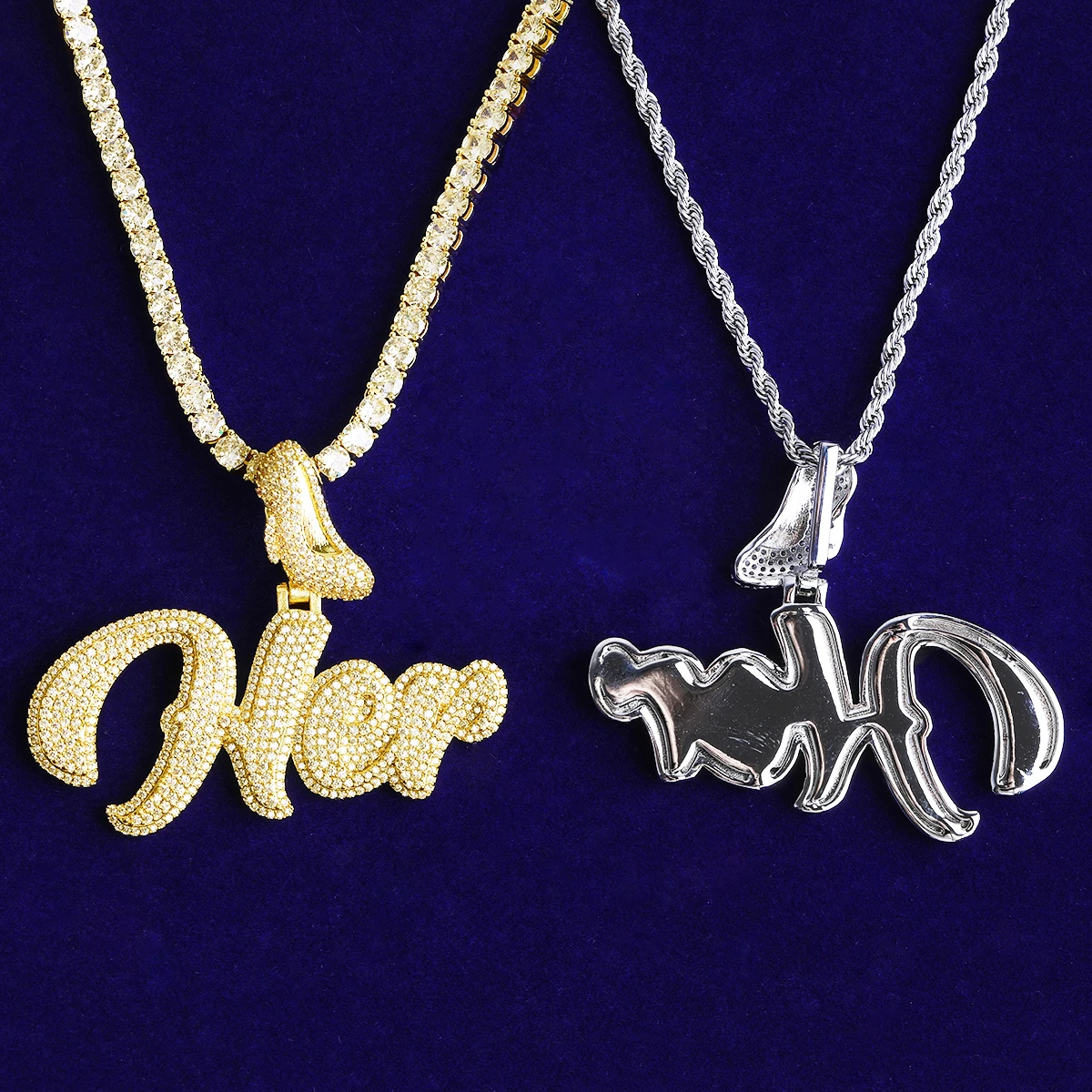 Bubble Letter Iced Out High Heel Bail Her Necklace Pendant for Women Prong Setting 5A Cubic Zirconia Hip Hop Jewelry