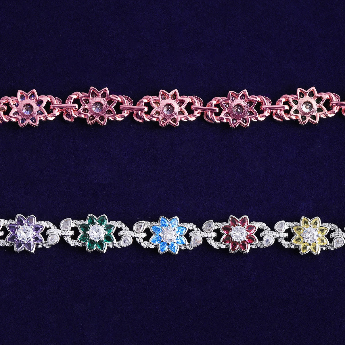 Bubble Letter Iced Out Colorful Flower leaves Necklace Choker for Women Prong Setting Real Gold Plated Hip Hop Jewelry