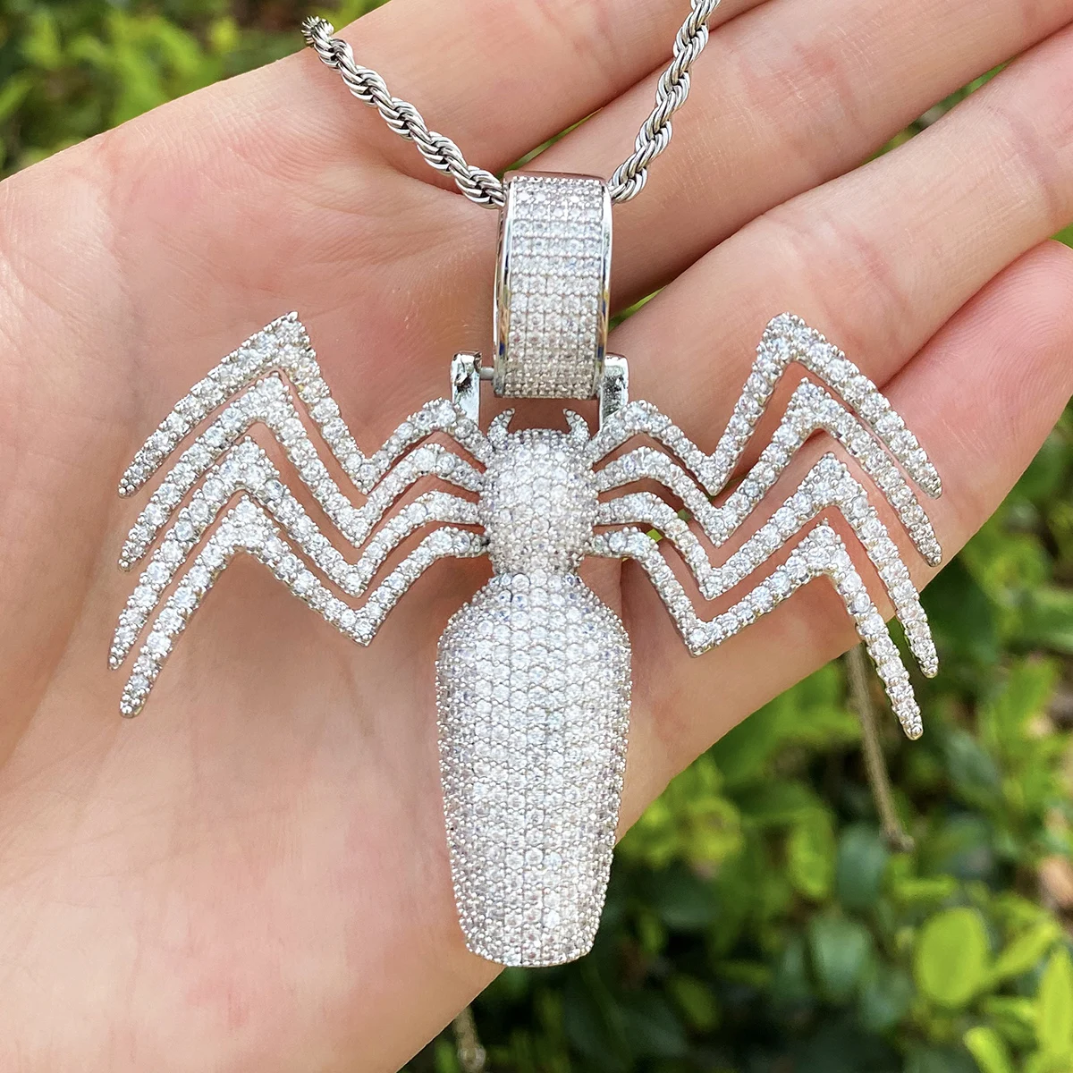 Bubble Letter Iced Out Spider Bottle Necklace Pendant for Men Real Gold Plated Cubic Zirconia Hip Hop Jewelry