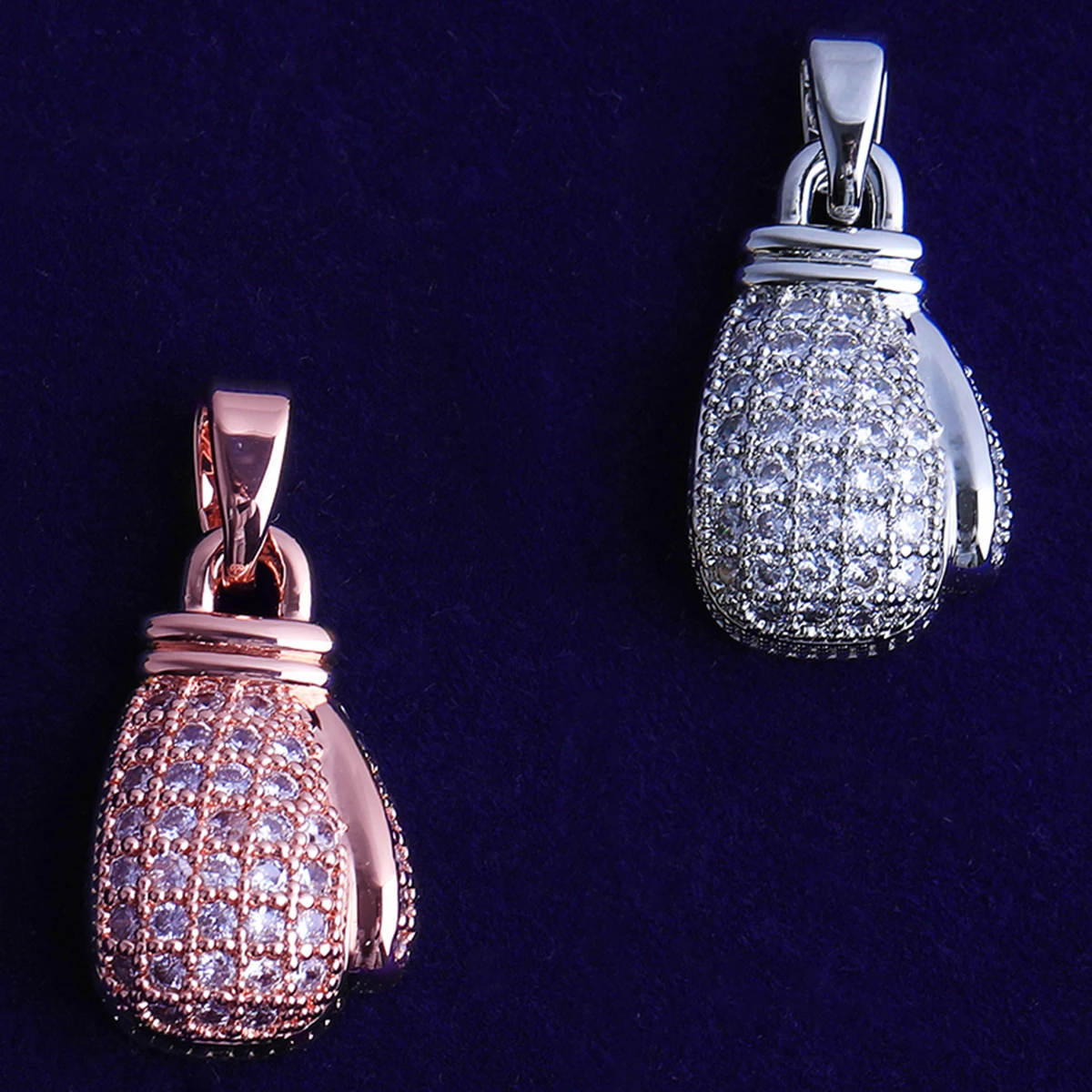 Bubble Letter Iced Out boxing Gloves for Men Necklace Pendant Real Gold Plated Cubic Zirconia Hip Hop Jewelry