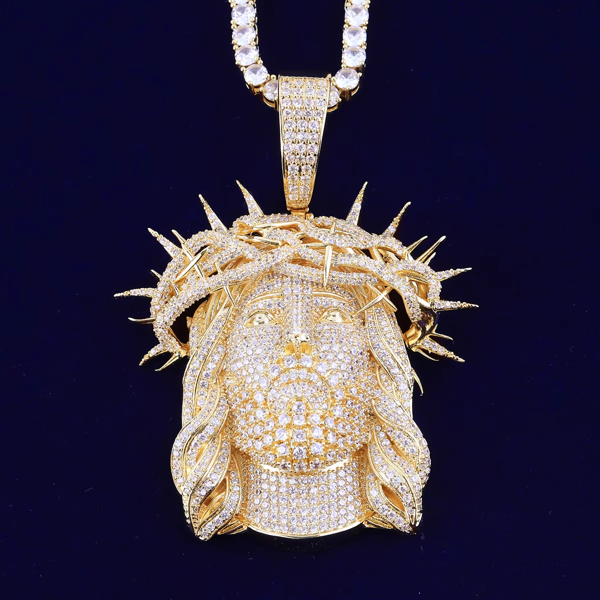 Bubble Letter Iced Out Ratten Jesus Necklace Pendant for Men Prong Setting Cubic Zirocnia Hip Hop Jewelry