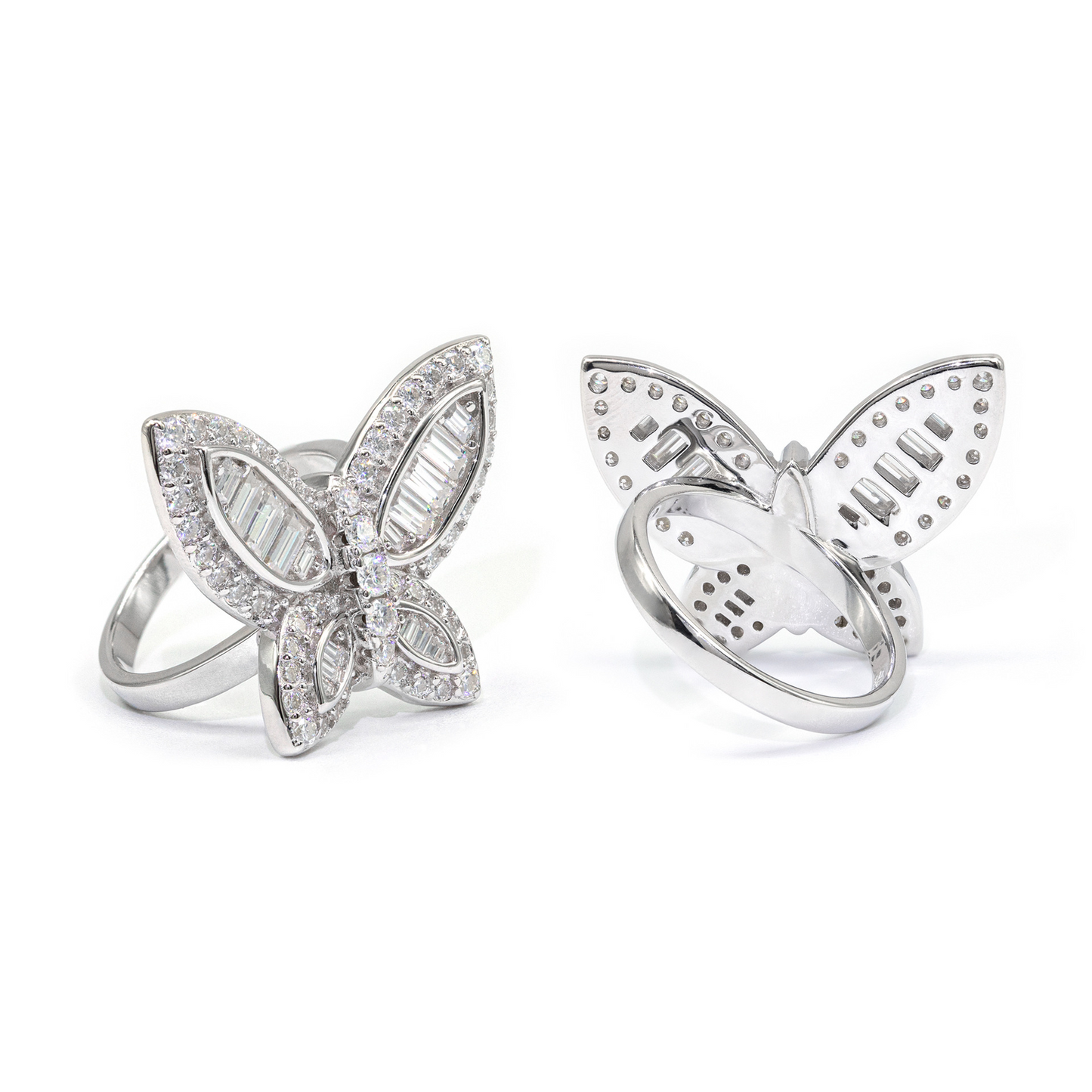 Bubble Letter Silver Moissanite VVS Baguette Butterfly for Women Hip Hop Jewelry
