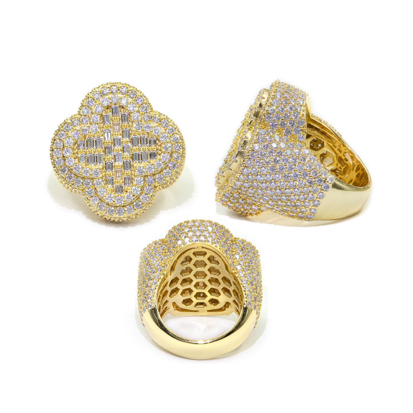 Bubble Letter Silver Moissanite VVS Baguette Flower Ring for Women Hip Hop Jewelry