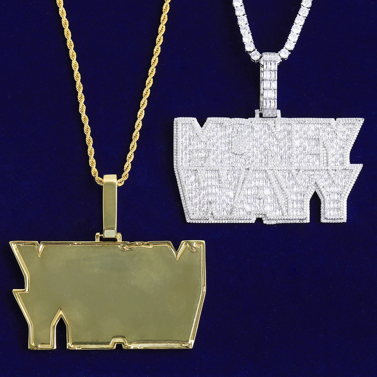 Bubble Letter Iced Out Money Wayy Necklace Pendant for Men Prong Setting Real Gold Plated Hip Hop Jewelry