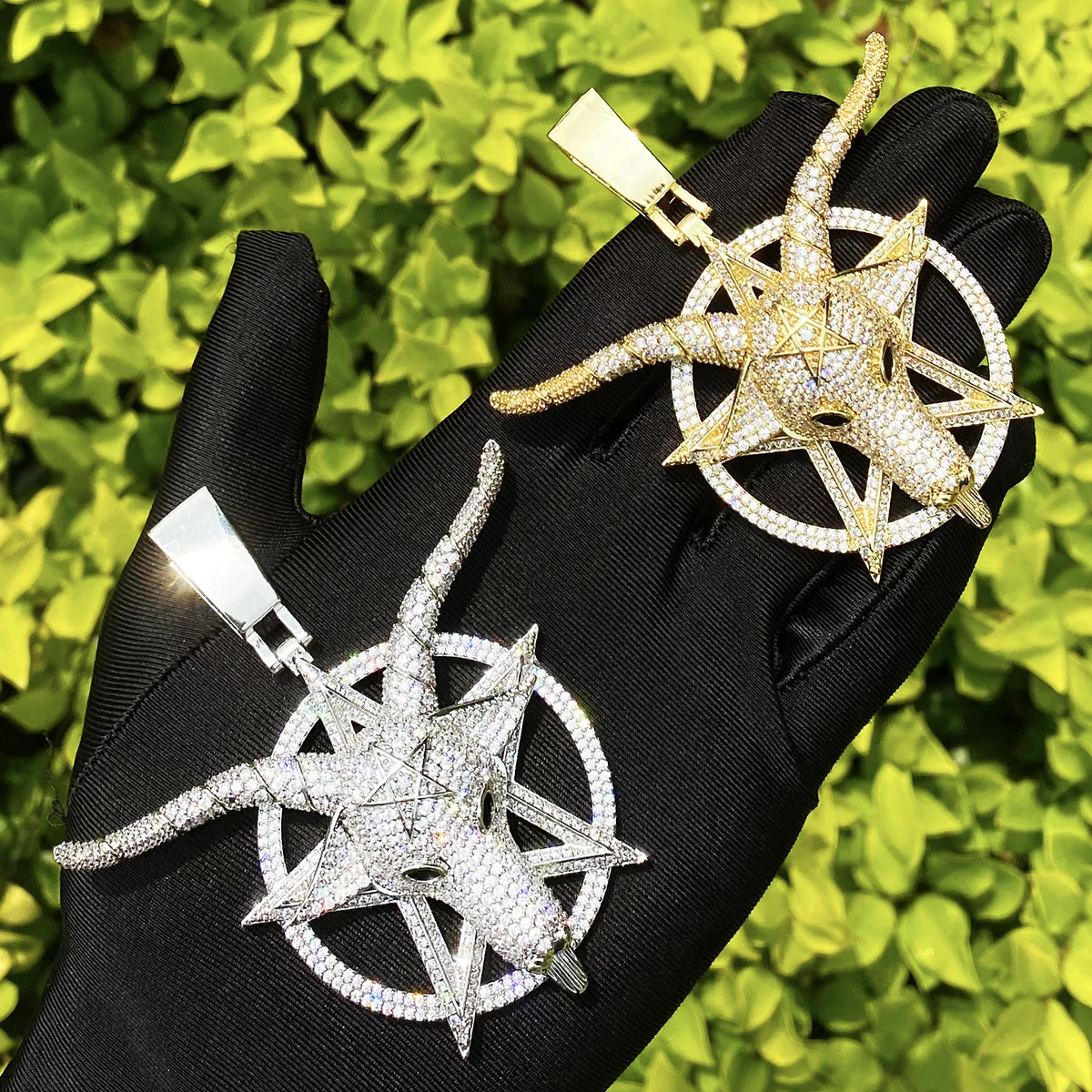 Bubble Letter Iced Out Goat Star Circle Necklace Pendant for Men Real Gold Plated Cubic Zirconia Hip Hop Jewelry