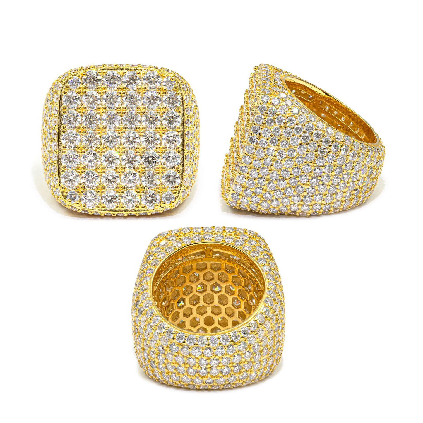 Bubble Letter Silver Moissanite VVS Square Top Ring for Men Hip Hop Jewelry