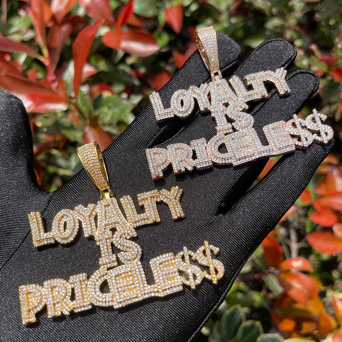 Bubble Letter Prong Setting Necklace for Men Iced Out Loyalty Is Priceless Pendant Hip Hop Jewelry